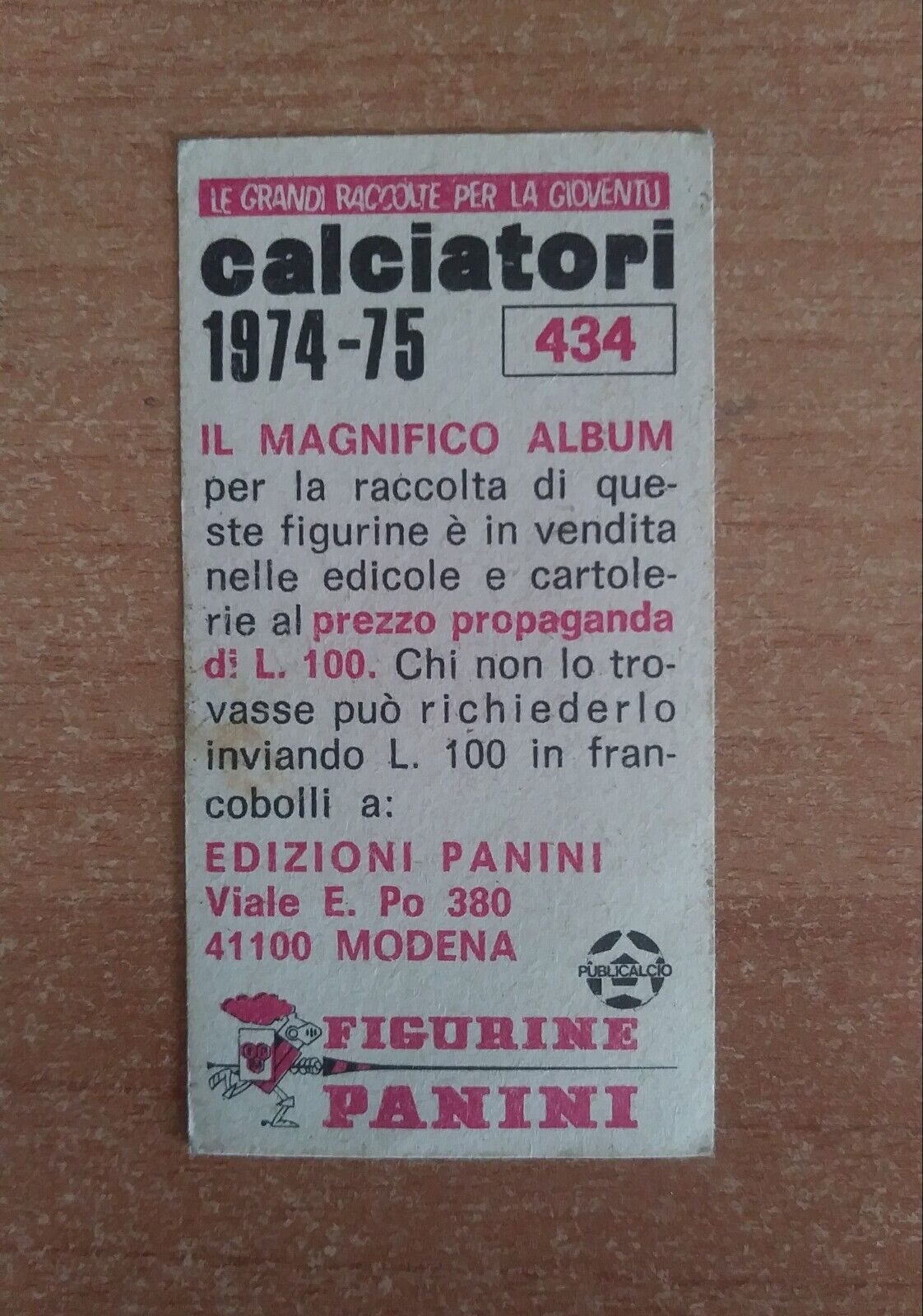 FIGURINE CALCIATORI PANINI 1974-1975 SCEGLI DAL MENU A TENDINA