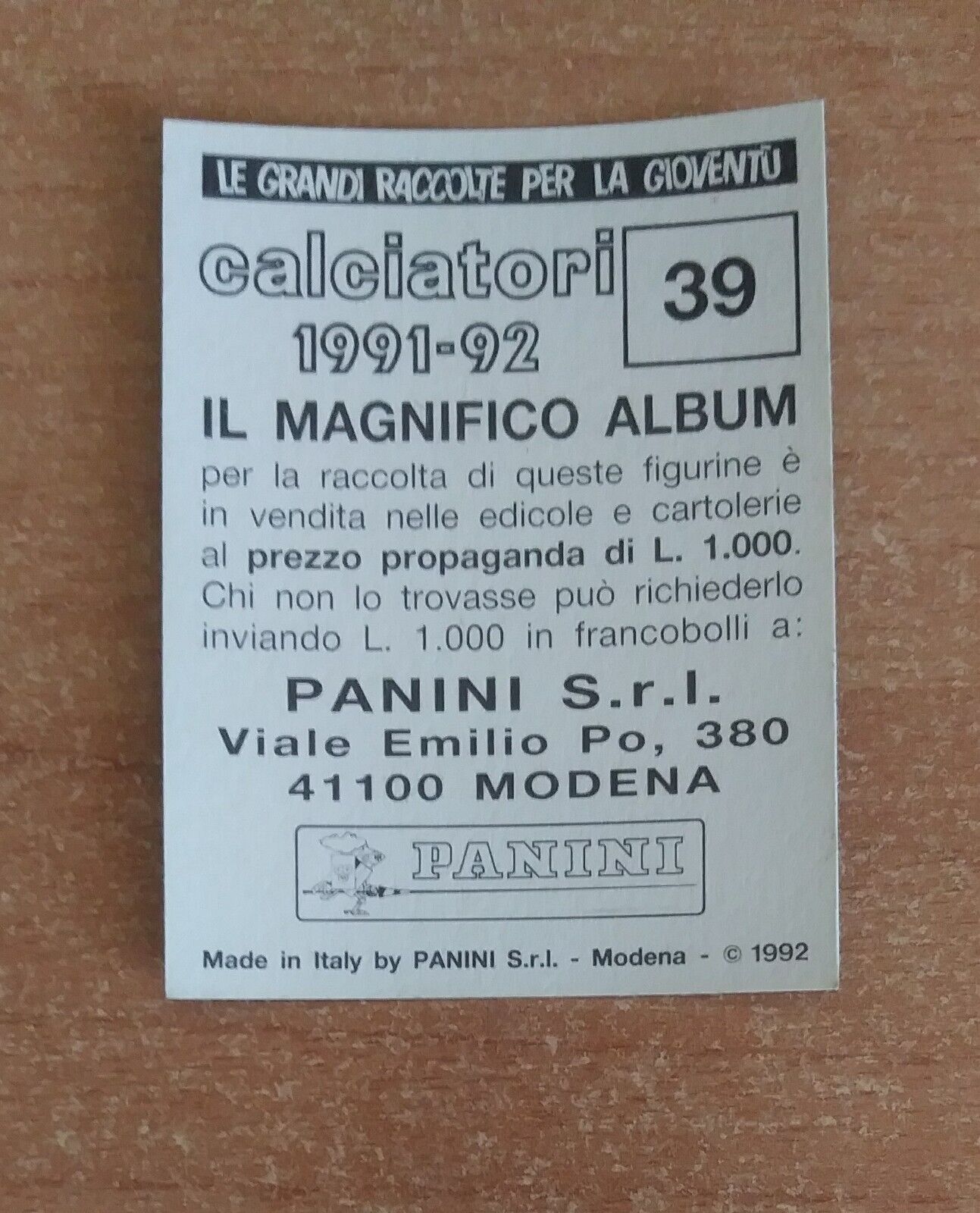 FIGURINE CALCIATORI PANINI 1991-1992 (N. 1-336) SCEGLI DAL MENU A TENDINA