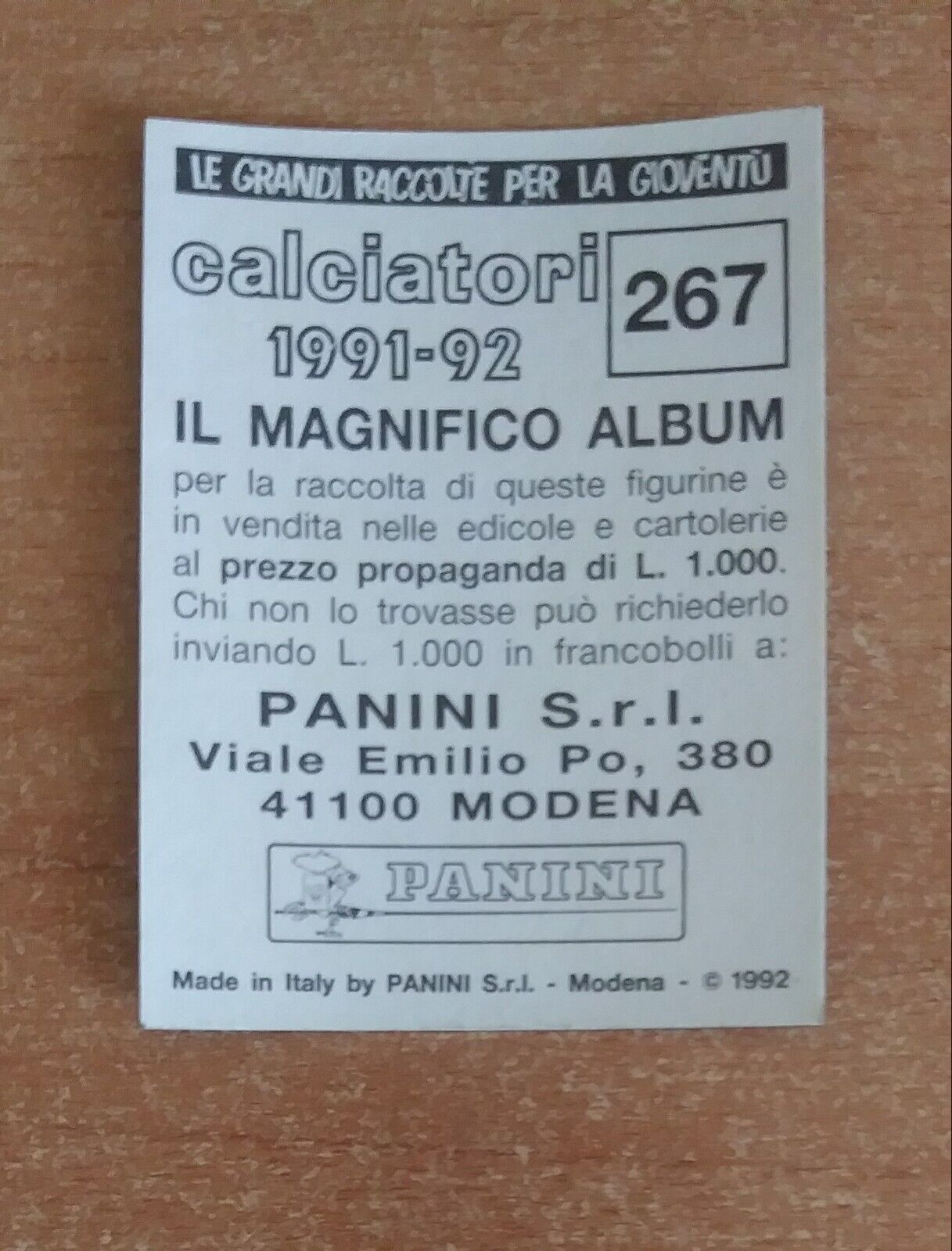 FIGURINE CALCIATORI PANINI 1991-1992 (N. 1-336) SCEGLI DAL MENU A TENDINA