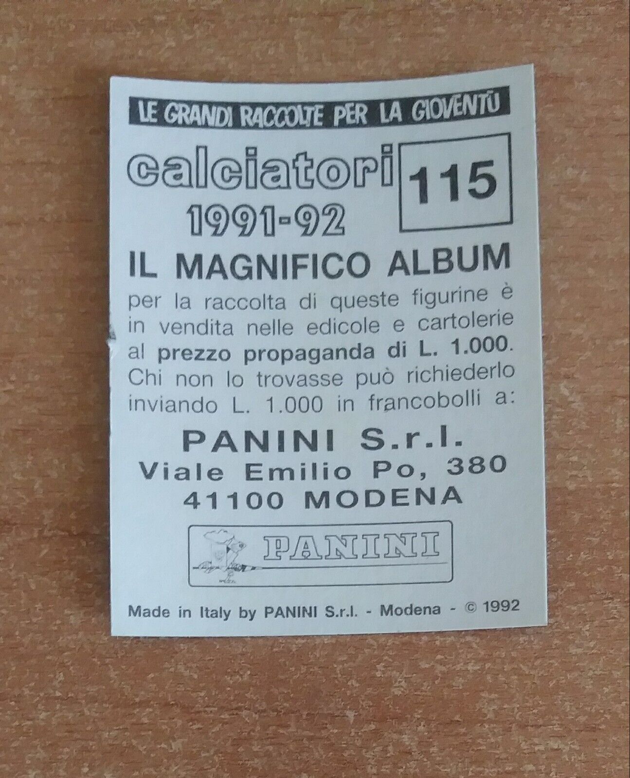 FIGURINE CALCIATORI PANINI 1991-1992 (N. 1-336) SCEGLI DAL MENU A TENDINA