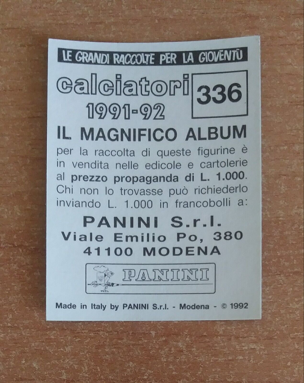 FIGURINE CALCIATORI PANINI 1991-1992 (N. 1-336) SCEGLI DAL MENU A TENDINA