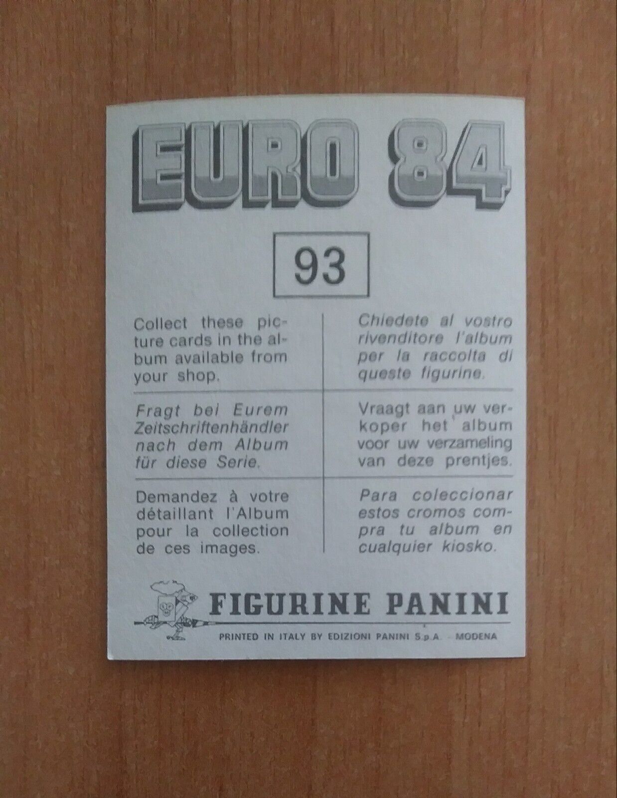 FIGURINE CALCIATORI PANINI EURO 84 (N. 1-127) SCEGLI DAL MENU A TENDINA