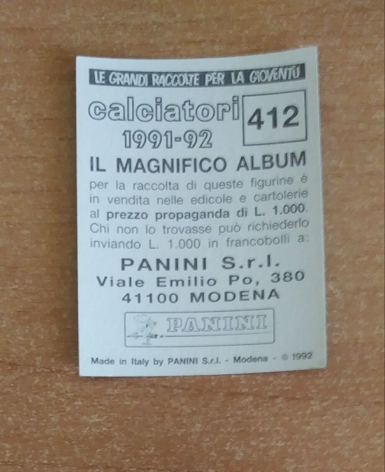 FIGURINE CALCIATORI PANINI 1991-1992 (N. 384-614) SCEGLI DAL MENU A TENDINA