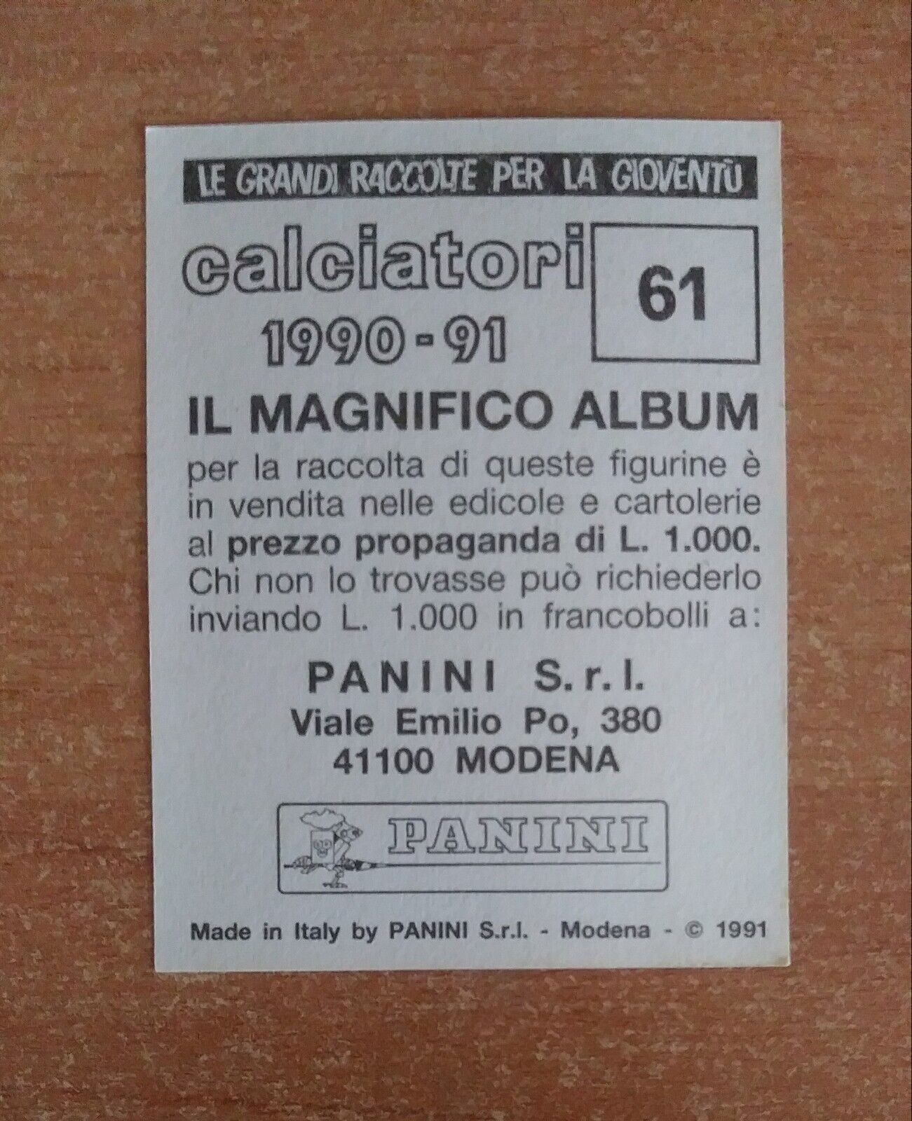 FIGURINE CALCIATORI PANINI 1990-1991 (N. 1-339) SCEGLI DAL MENU A TENDINA