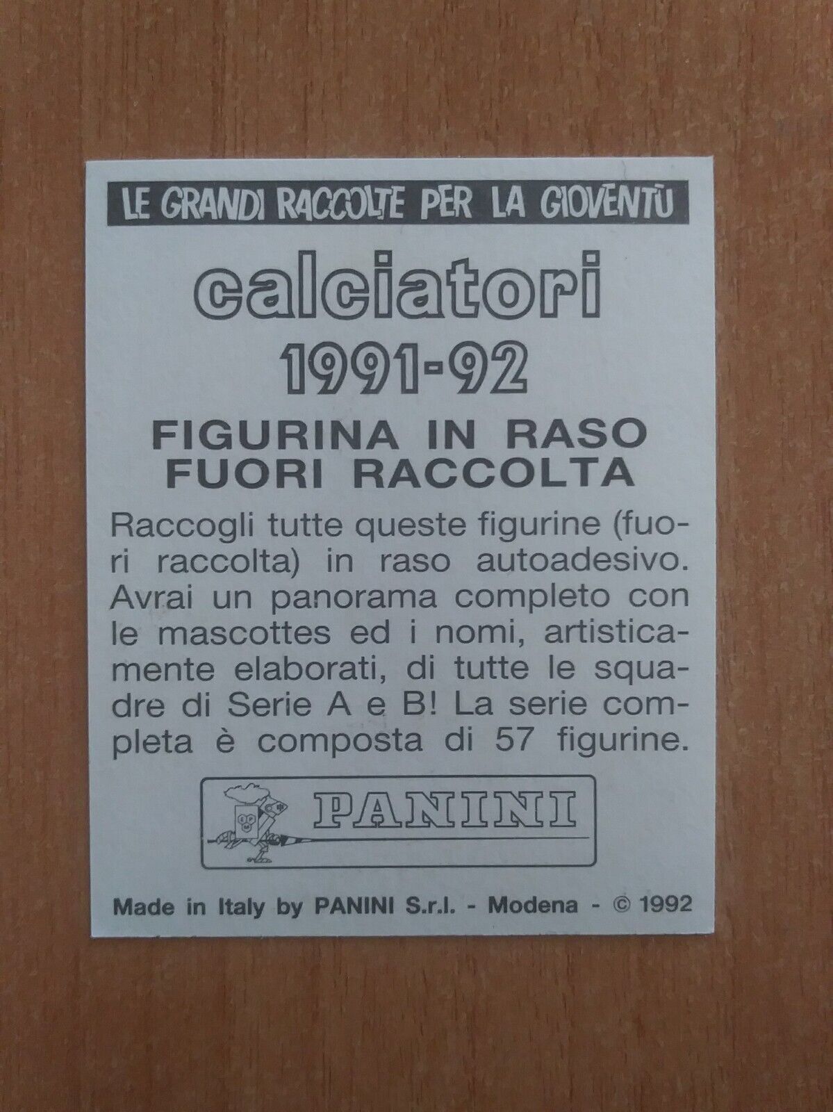 FIGURINE CALCIATORI PANINI 1991-1992 MASCOTTE RASO SCEGLI DAL MENU A TENDINA