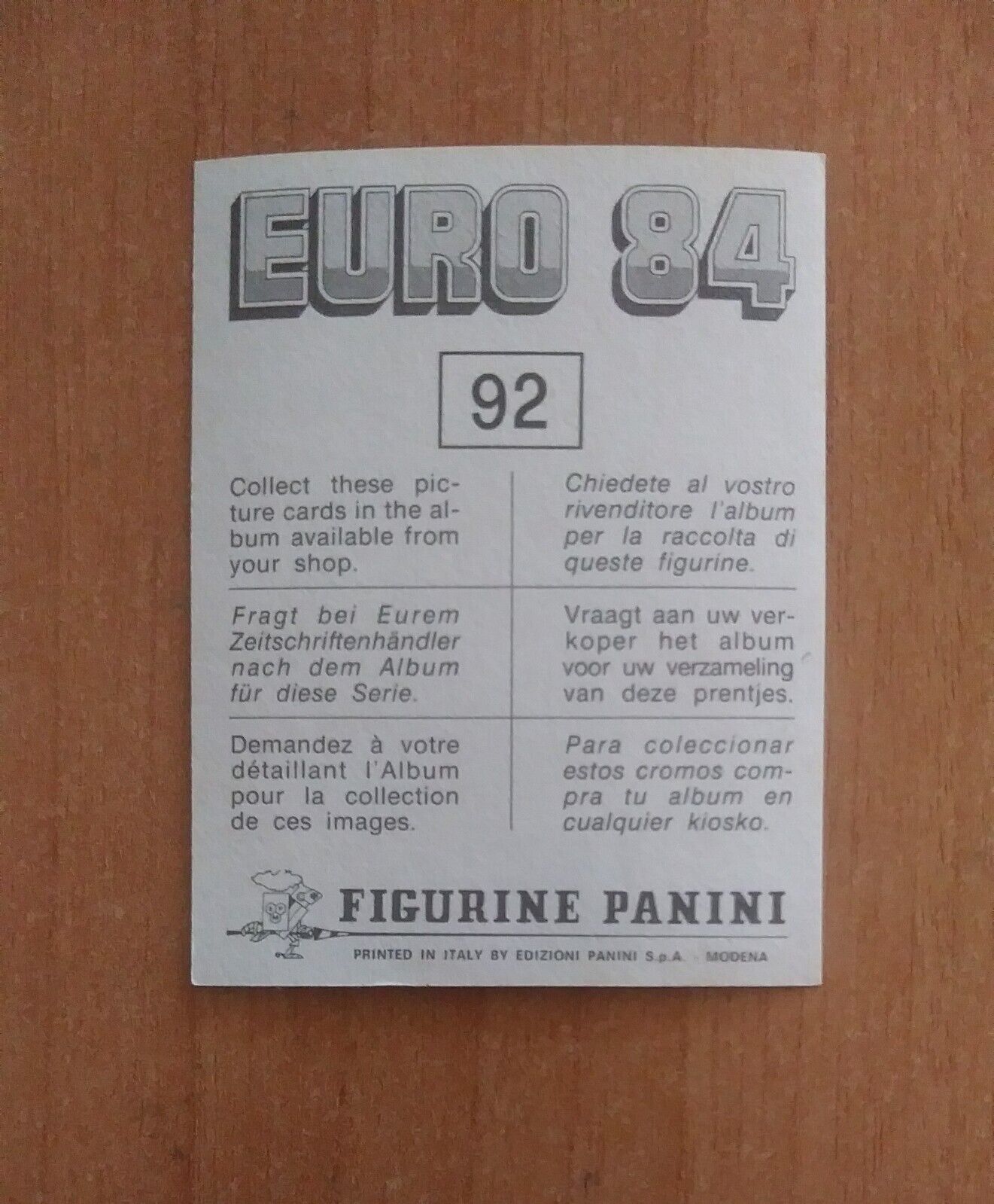 FIGURINE CALCIATORI PANINI EURO 84 (N. 1-127) SCEGLI DAL MENU A TENDINA