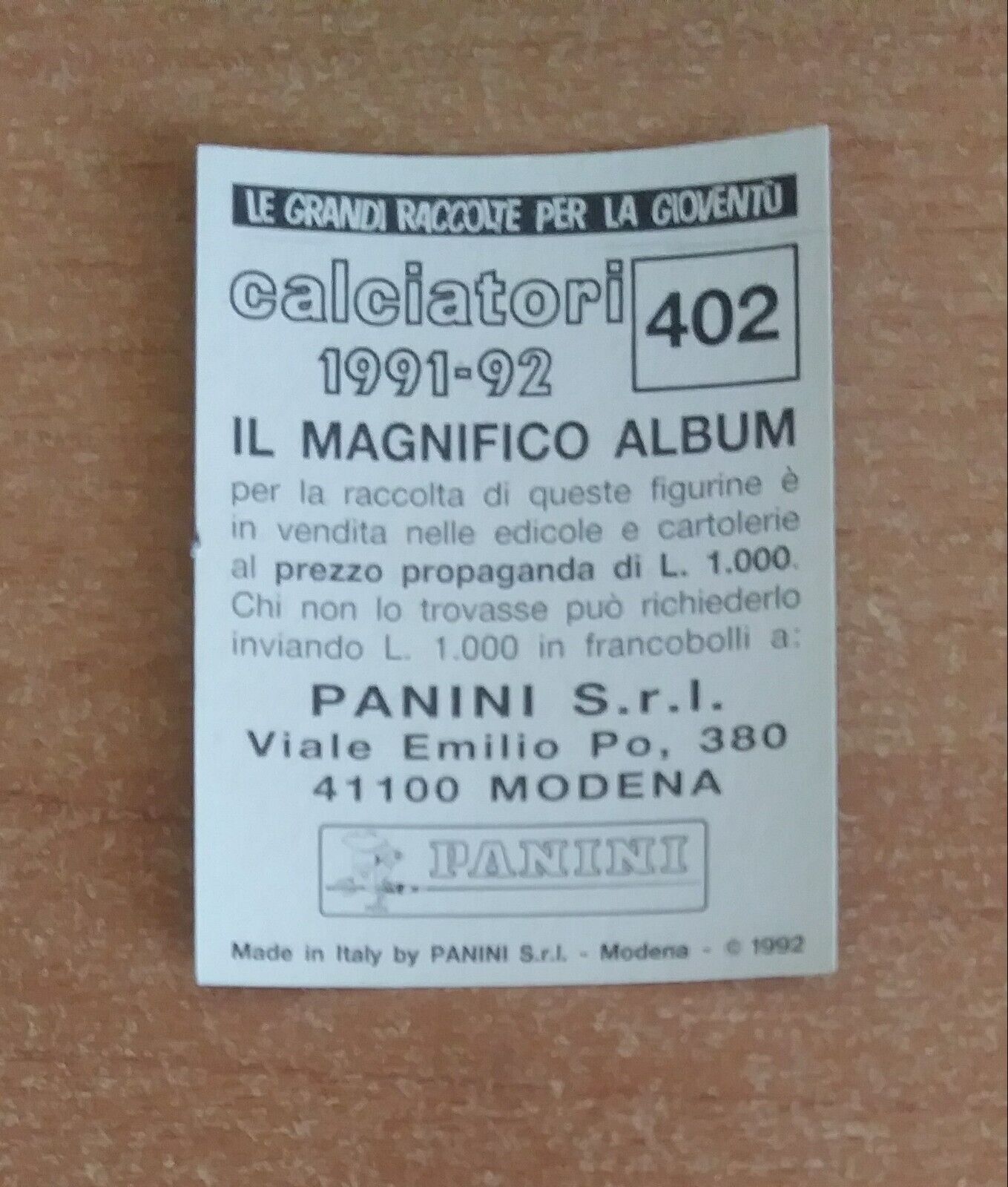 FIGURINE CALCIATORI PANINI 1991-1992 (N. 384-614) SCEGLI DAL MENU A TENDINA