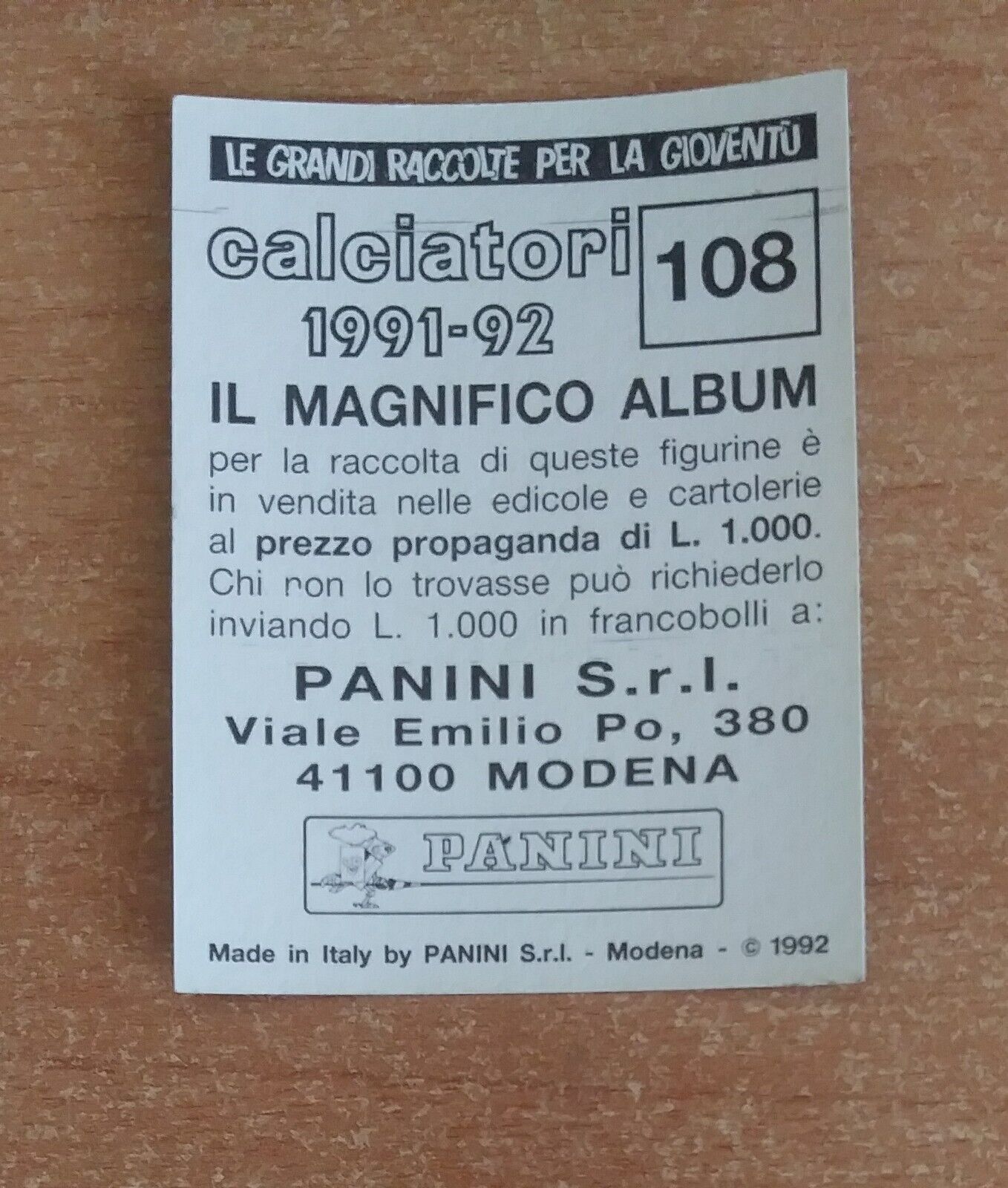 FIGURINE CALCIATORI PANINI 1991-1992 (N. 1-336) SCEGLI DAL MENU A TENDINA