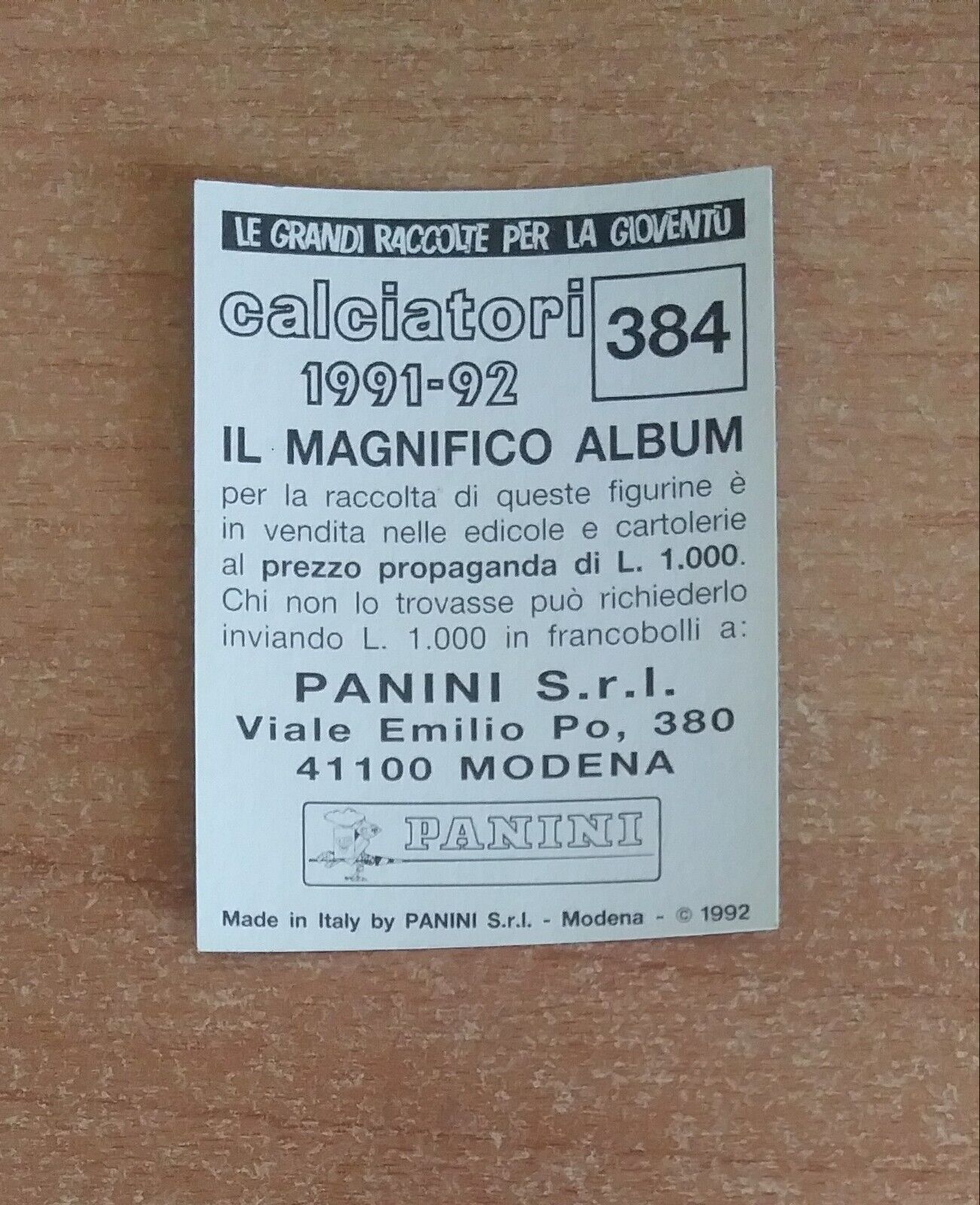 FIGURINE CALCIATORI PANINI 1991-1992 (N. 384-614) SCEGLI DAL MENU A TENDINA