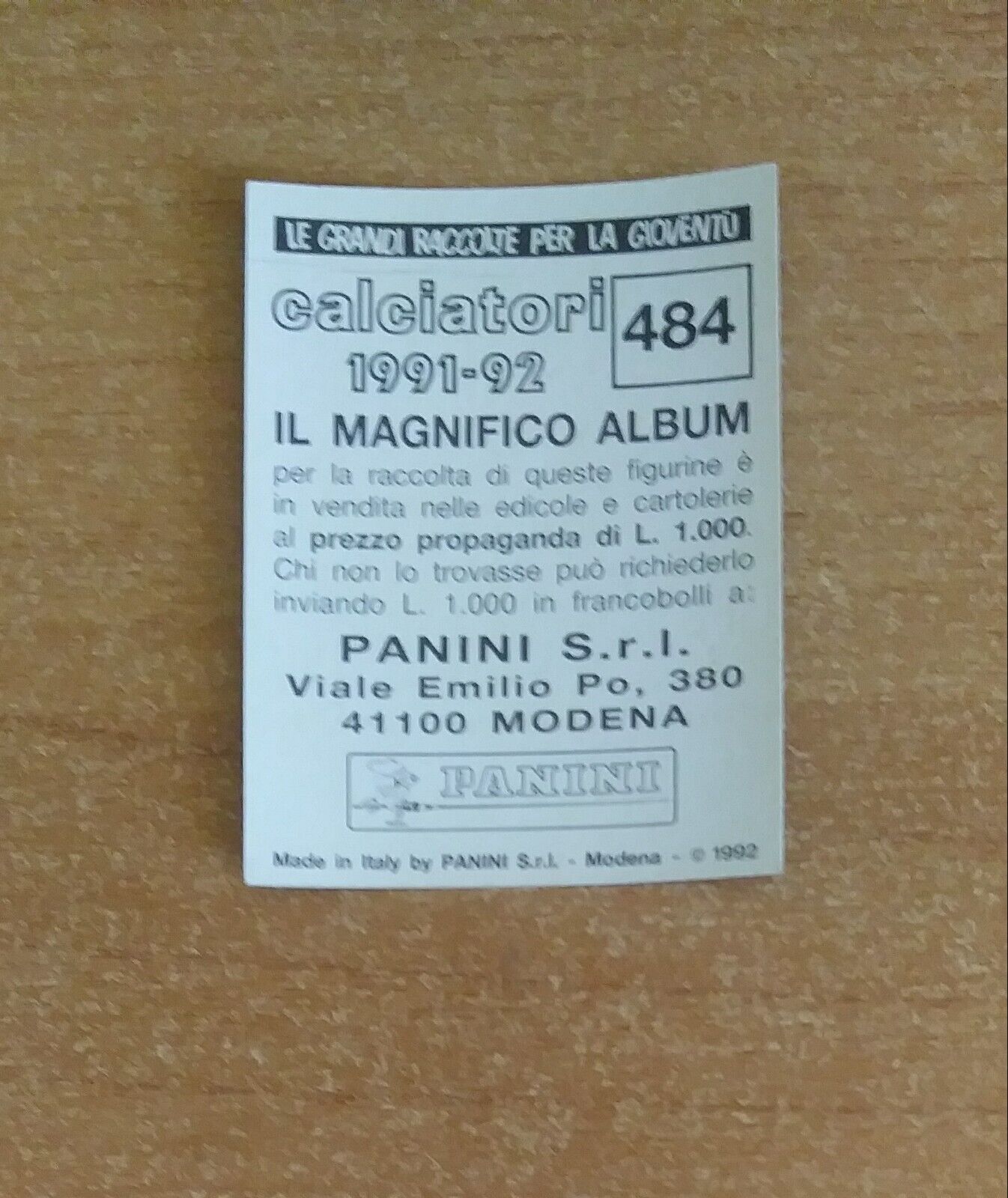 FIGURINE CALCIATORI PANINI 1991-1992 (N. 384-614) SCEGLI DAL MENU A TENDINA