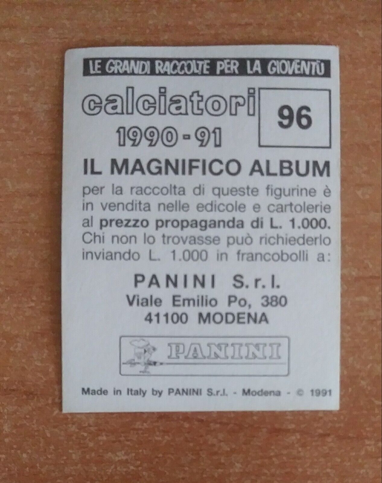 FIGURINE CALCIATORI PANINI 1990-1991 (N. 1-339) SCEGLI DAL MENU A TENDINA