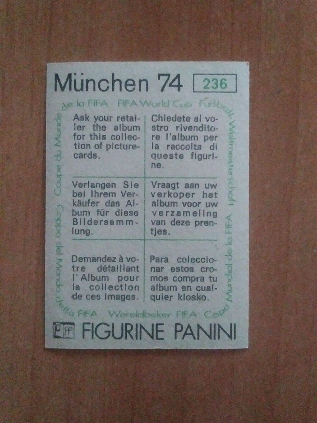 FIGURINE CALCIATORI PANINI MUNCHEN 74 (N. 1-269) SCEGLI DAL MENU A TENDINA