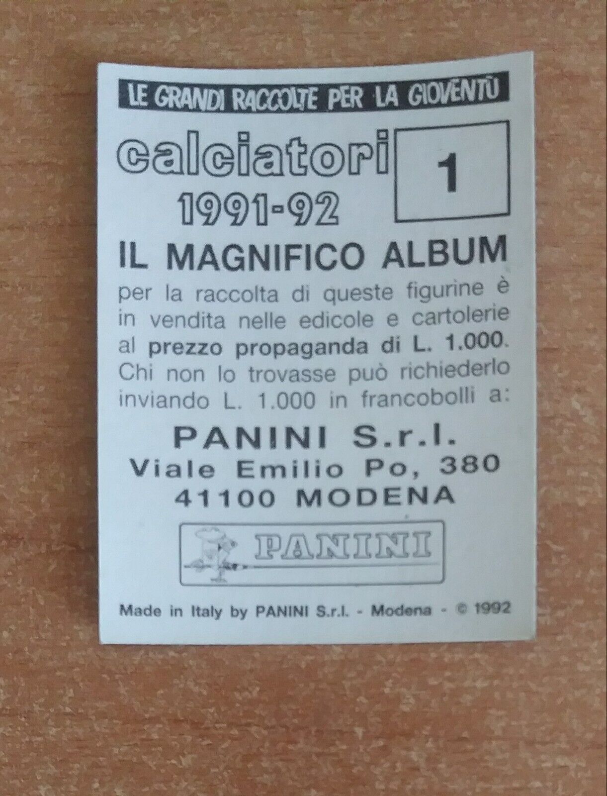 FIGURINE CALCIATORI PANINI 1991-1992 (N. 1-336) SCEGLI DAL MENU A TENDINA