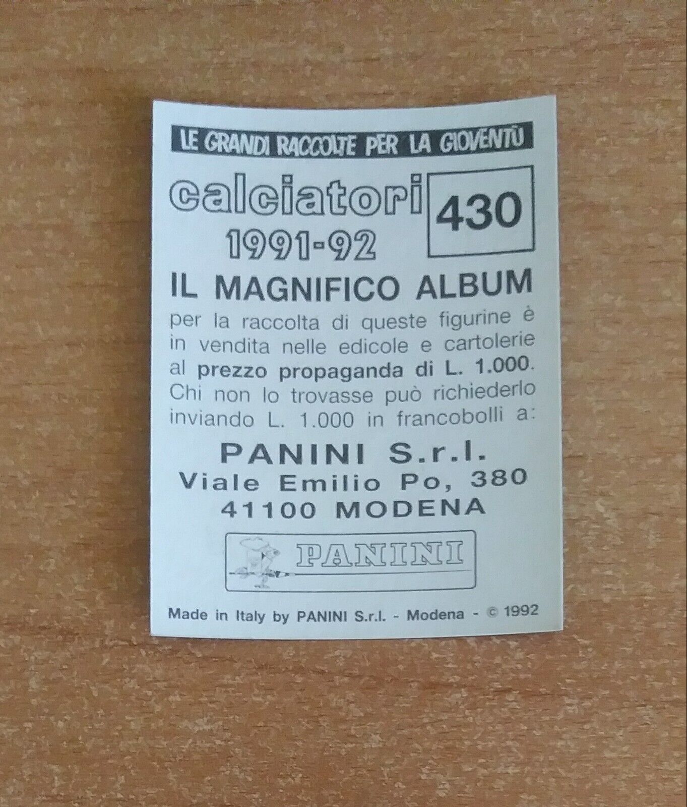 FIGURINE CALCIATORI PANINI 1991-1992 (N. 384-614) SCEGLI DAL MENU A TENDINA