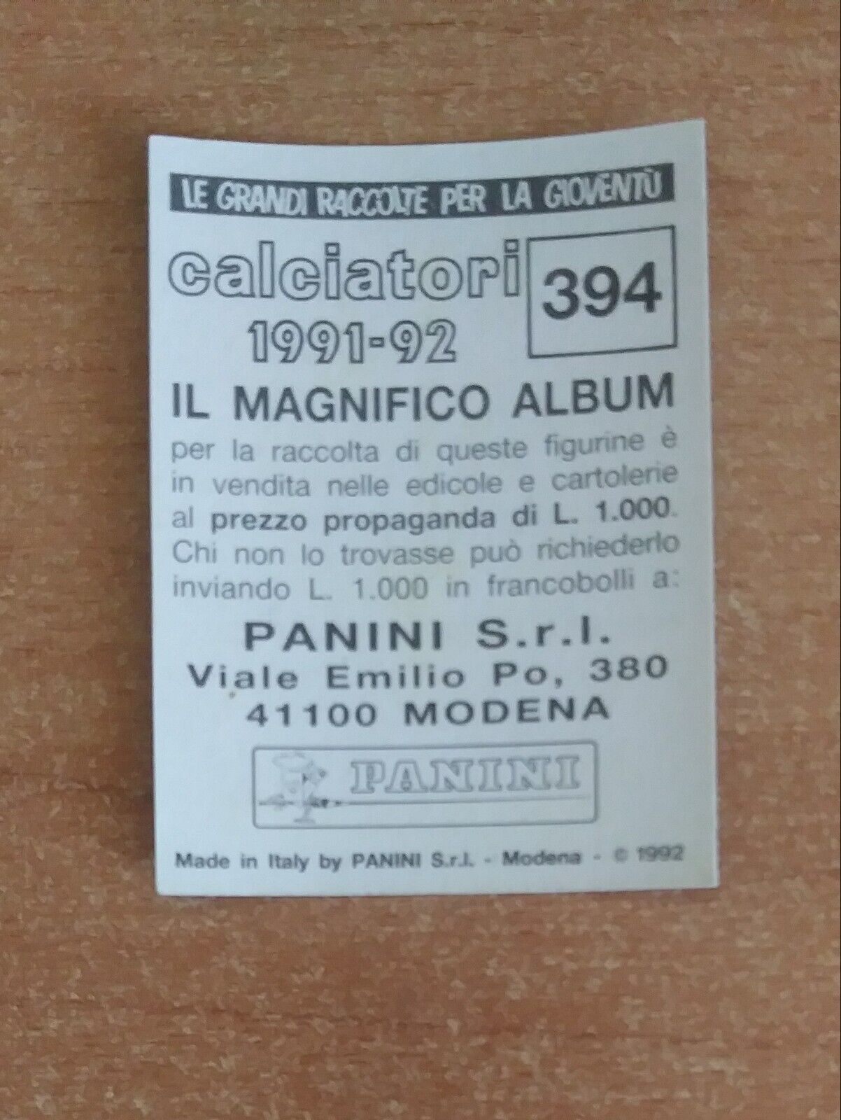 FIGURINE CALCIATORI PANINI 1991-1992 (N. 384-614) SCEGLI DAL MENU A TENDINA