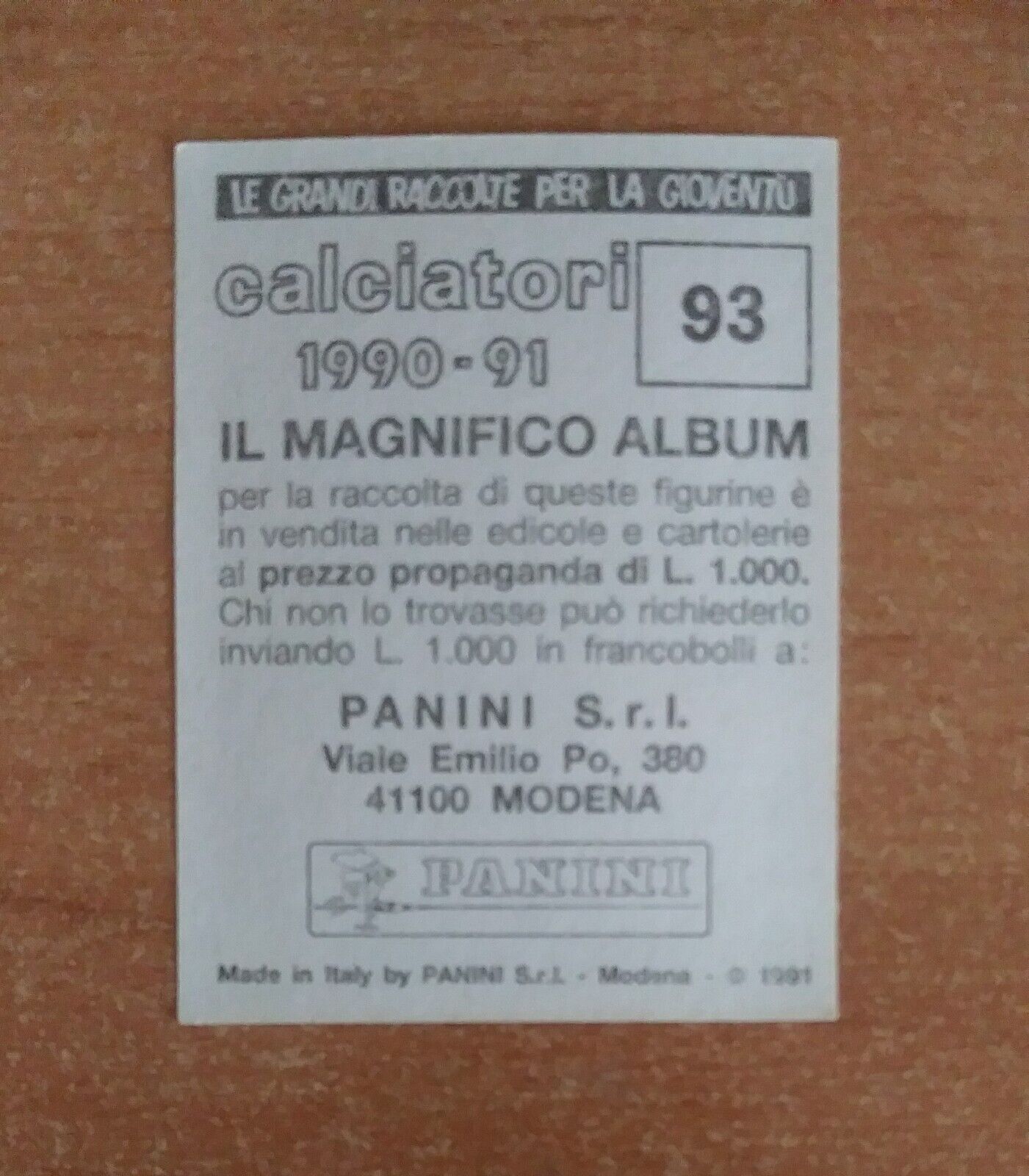 FIGURINE CALCIATORI PANINI 1990-1991 (N. 1-339) SCEGLI DAL MENU A TENDINA