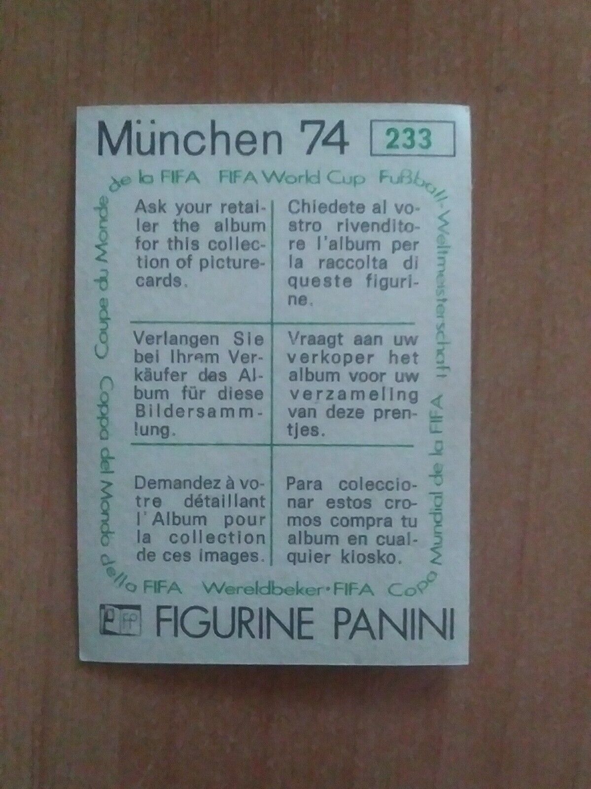 FIGURINE CALCIATORI PANINI MUNCHEN 74 (N. 1-269) SCEGLI DAL MENU A TENDINA