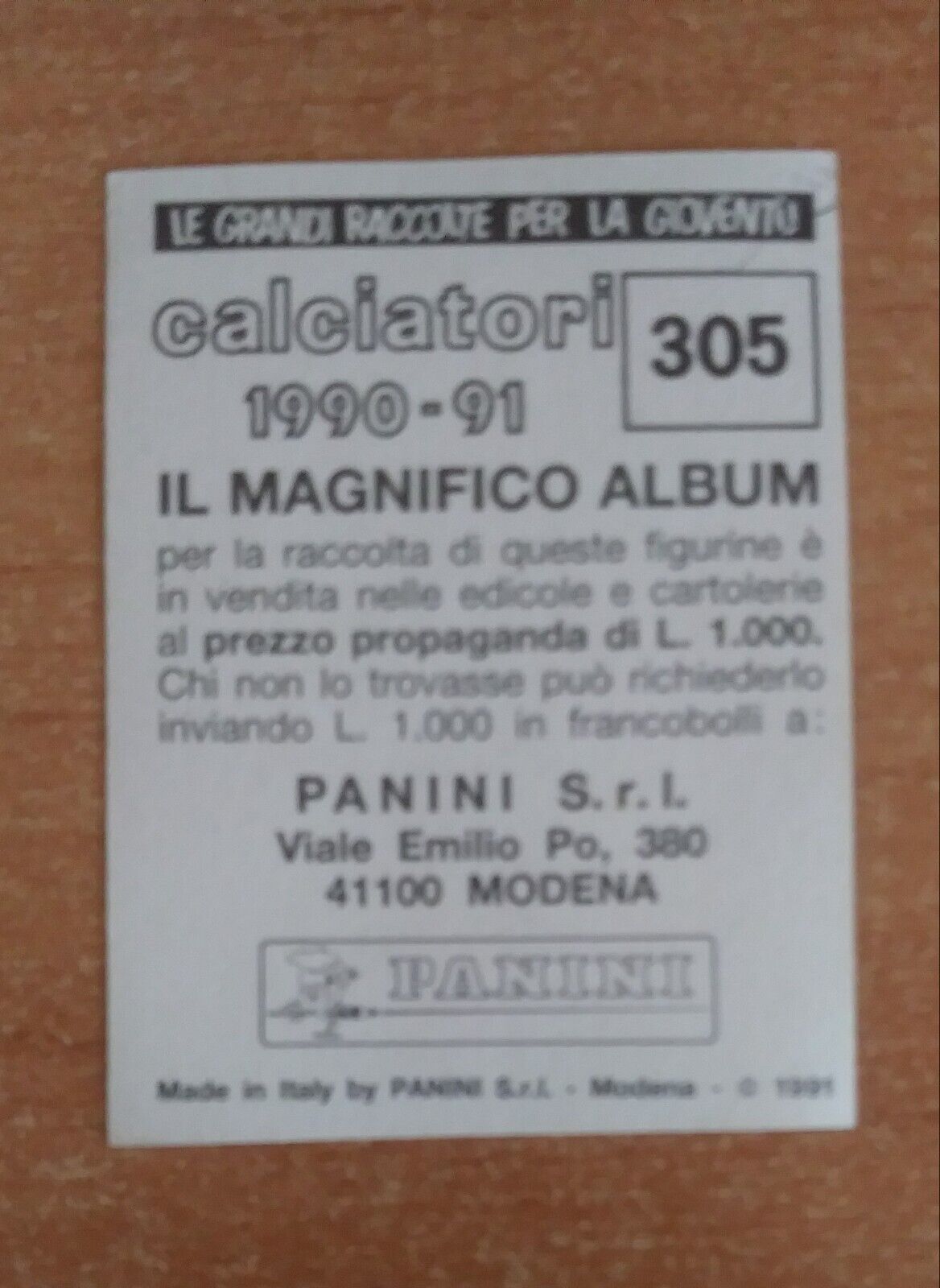 FIGURINE CALCIATORI PANINI 1990-1991 (N. 1-339) SCEGLI DAL MENU A TENDINA