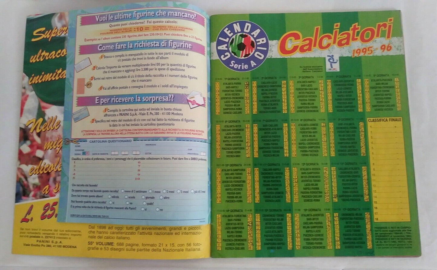 ALBUM CALCIATORI PANINI 1995-96 VUOTO EMPTY